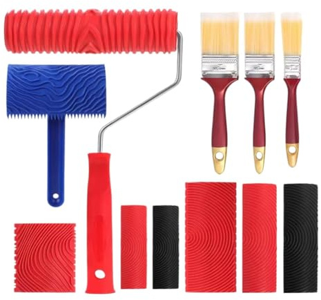 Rouleau à Peinture Aspect Bois | 11 pièces d'outils en caoutchouc synthétique avec manche | Rouleau à grain de bois,pour décoration maison, meubles, pièces, art, sculpture, création, paysage,