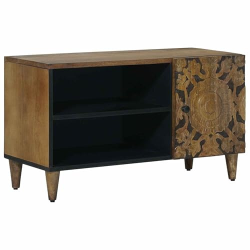 vidaXL TV-Schränk mit Regal Braun 80 x 31,5 x 46 cm Massivholz Mango, Moderner Wohnraum, rechteckiger TV-Schrank, Coole Medienkonsole, praktische Aufbewahrung, schicker Entertainment-Schrank