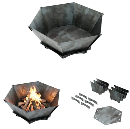 QLS Feuerschale 75x75 cm aus Stahl – Zerlegbare Feuerstelle für Garten Terrasse & Camping – Pulverbeschichtet, Rohstahl - Outdoor Feuerkorb mit Modernem Design (Rohstahl)