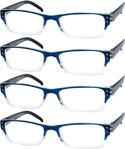 Eyekepper 4er-pack Damen und Herren Rechteckige Lesebrille mit Federscharnieren in Blau +1.75