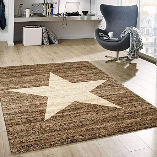VIMODA Stern Muster Teppich Braun Beige Stylish Accessoire, Maße:200x280 cm