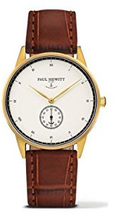 Paul Hewitt Unisex Erwachsene Analog Quarz Uhr mit Leder Armband PH-M1-G-W-14M
