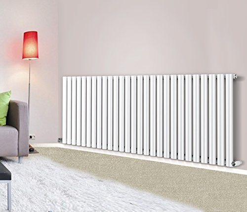 NRG 600x1593mm White Column Designer Radiator Bathroom Central Heating Horizontal Single Oval Panel Perfect for Bathrooms Hallway Kitchen Living Room 15 Year Guarantee