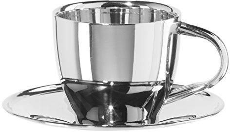 Oggi 6594.0 Coffee Cup & Saucer Double Wall (6 Oz), Stainless