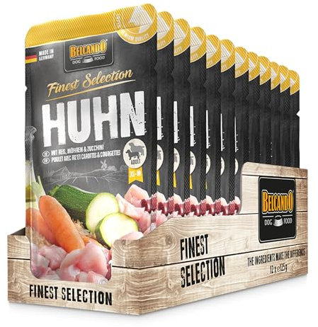 BELCANDO Frischebeutel [12x125g Huhn mit Reis, Zucchini & Möhren] | Nassfutter für Hunde | Feuchtfutter Alleinfutter im Einzelportionsbeutel