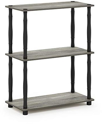 Furinno 3-Ebenen kompaktes Mehrzweck-Regal mit klassischem Rohr, holz, Französische Eiche Grau/Schwarz, 29.46 x 59.94 x 75.18 cm