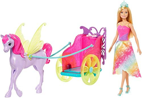 Barbie GJK53 - Dreamtopia Prinzessin-Puppe, ca. 30 cm groß, blond, mit Fantasie-Pferd und Kutsche, Mode und Zubehör, Spielzeug Geschenk für Kinder von 3 bis 7 Jahren