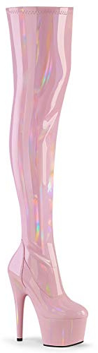 Pleaser Damen ADORE-3000HWR Plateau High Heels Overknee Stiefel Stretch Lack Baby Pink 38 EU