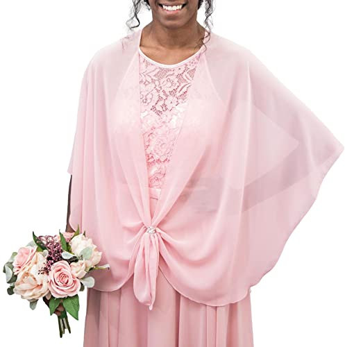 eXcaped Damen Abendkleid Schal und Schal Ring Set – durchsichtiger Chiffon-Umhang, Wickeltuch mit silberfarbenem Schalring, Altrosa, Einheitsgröße