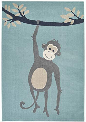 Zala Living Kinderteppich Spielteppich Monkey Miles (120x170 cm, Supersoft, Fußbodenheizung geeignet, Öko-Tex Standard 100 Zertifiziert), Hellblau