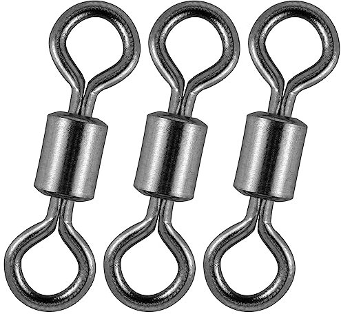 Alwonder 50pcs Rolling Swivels, Barrel Swivels Black Nickel Sea Fishing Tackles Connector Stainless Steel Terminal Tackle Accessories 14KG/Size 10