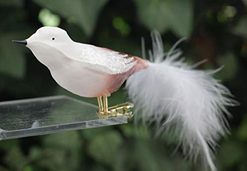 condecoro Christbaum Clip - Vogel Glas Weiss-rosa Baumschmuck Federvogel