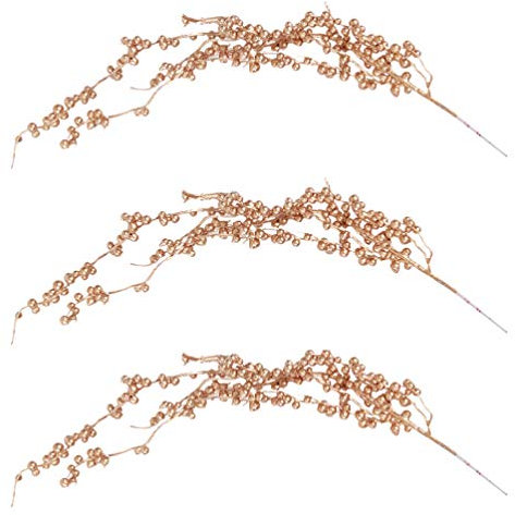 3Pcs Branches de Baies Artificielles Baies d'or de Noël s de Houx de Noël Décoration d'arbre de Ornements pour Bouquet de Fête Maison Guirlande Ornements (Or)