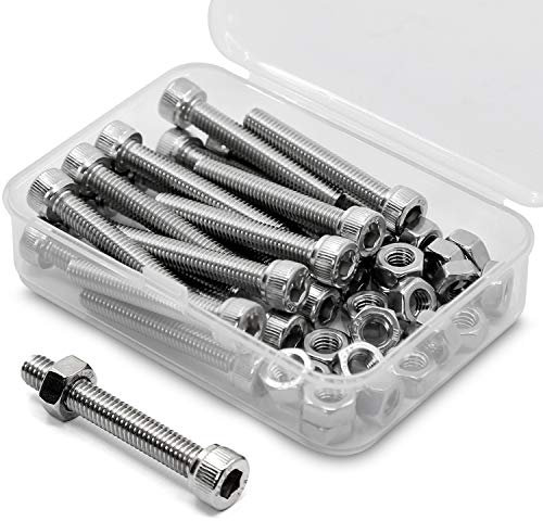 M6-1.0 x 40mm 20PCS Socket Head Cap Screws Bolts and Nuts Set 304 Stainless Steel 18-8 Allen Socket Drive