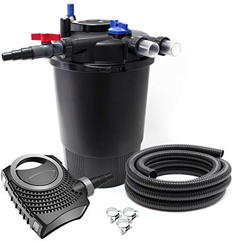 SunSun Kit Complet: CPF-30000 Filtre de Bassin à Pression Jusqu’à 12000 L avec 55 Watt Lampe UV, NEO10000 SuperECO Pompe 10000l/h 80W, 10m Tuyau 38 mm (1 1/2), Collier de Serrage W1 44-47mm