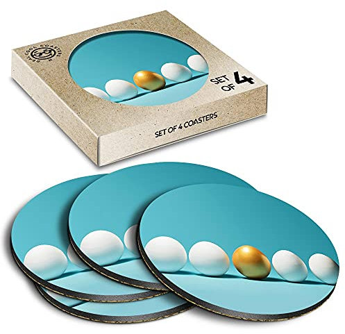 4 x Eco Boxed Cork Coasters - Golden Egg Goose Teal Drink Cup Mug Glass Table Mat #3315