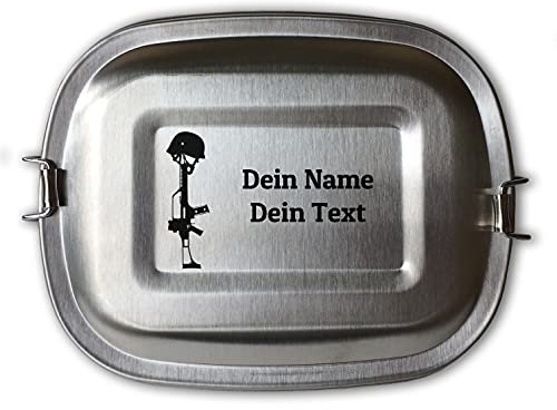 elbedruck Edelstahl Brotdose Lunchbox mit Gravur G36 Sturmgewehr Dein Name personalisiert Wunschgravur in 3 Größen auch als Set Soldat Bundeswehr Militär (Lunchbox G36 klein)