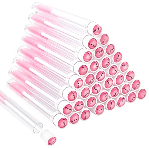 TUZAZO Pink Eyelash Brushes with Travel Tubes, 80 Pieces Set