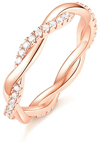 Titaniumcentral Damen Eternity Ring Zirkonia Schmal Vorsteckring Rosegold Gold Silber Verdreht Verlobungsringe Eheringe (Rosegold,57 (18.1))