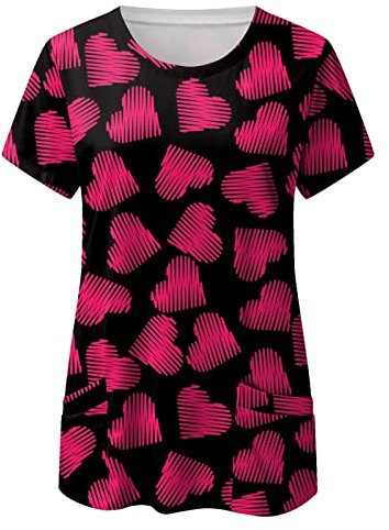 thuthu Damen Arbeitskleidung Uniformen V-Ausschnitt Schlupfhemd Kasack Kurzarm T-Shirts Tops Sommer Herz Gedruckt Arbeitsuniform Schlupfkasack Damen Übergröße Kasack Pflege Mit Taschen