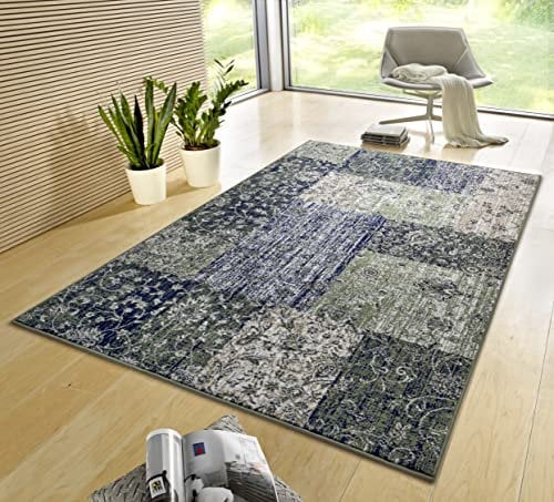 Hanse Home Teppich Kirie – Patchwork Kurzflor Modern Vintage Design Teppiche für Esszimmer, Wohnzimmer, Kinderzimmer, Flur, Schlafzimmer, Küche Grün 160x230cm, 105447-160x230
