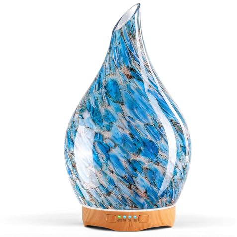 Porseme 280ml Aroma Diffuser Glas,Handgeblasen Diffuser für ätherische öle,Großer Luftbefeuchter Ultraschall Cool Mist Leise,7 Farbwechselnde LEDs Letzte 7 Stunden BPA Frei für Wohnung Elegantes