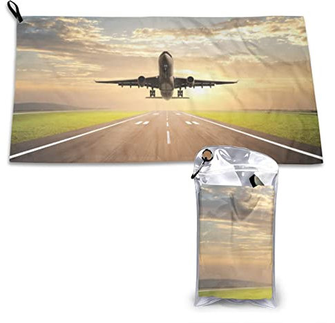 AROONS Schnell trocknendes Handtuch mit Tasche – Flugzeug bedruckt, super saugfähig, Mikrofaser, Reise-Sport-Handtücher, 80 x 40 cm