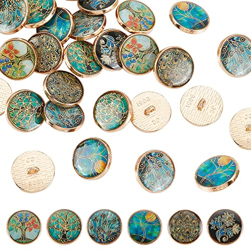 OLYCRAFT 24 Stück 18mm Legierung Emaille Ösenknöpfe Vintage Blumen | Blazer Knöpfe, Grüngold Vintage Runde Knöpfe, Metallknöpfe, zum nähen, Basteln und Dekorieren, Für Anzüge Mantel Uniform