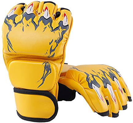 Harilla Boxing Gloves, Open Palms Protective Gear Lightweight Breathable Sport Mittens Mitts for Women Men Punching Bag Fitness Grappling Sparring, Claw Of Tiger Yellow