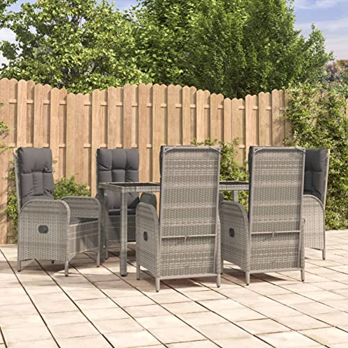 Yolola Gartenmöbel Essgruppe 7-TLG. Polyrattan Essgruppe Terrassenmöbel Grau-1 Essgruppe Garten mit Kissen Gartenmöbel Rattan Essgruppe Balkon Essgruppe