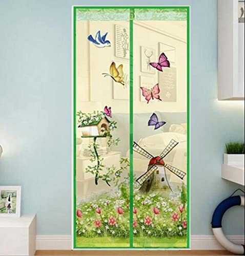 Magnetic Fly Screens Automatically Mosquito Mesh Curtain for Doors Keep Insects Out Mosquito Door Screen Without Drilling (Green Windmill)