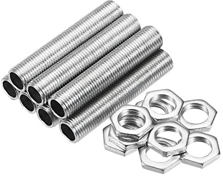 QUARKZMAN Lámpara Tubo, 1.97 Pulgadas Largo M10 Toda Rosca Extensión Varilla para Candelabro Colgante Luces con M10 Hexagonal Tuerca Sujetador, 1 Juego