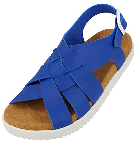 HAFLINGER Elba Summer Slide vegane Pantolette Sandale mit Riemen blau (1727), Gr. 41