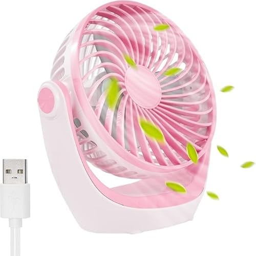 TANNESS USB Desk Fan – Small Fan with 3 Speeds, Silent & Powerful Airflow, Portable Mini Desk Cooling Device, 360° Rotation USB Powered for Home, Office, Travel – White & Pink