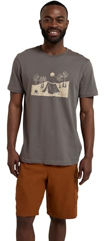 Mountain Warehouse Camping Sketch Mens T-Shirt - Breathable & Lightweight Mens Top Print - Best for Spring Summer Outdoors, Camping, Everyday wear Charcoal S