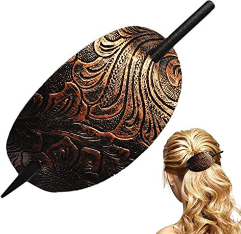 Lederhaarnadel mit Stick - Kunstleder Haarspange Haargummi,Leder und Stick Hair Slide Haarnadeln Pferdeschwanzhalter Haarschmuck für Frauen Mädchen Facynde