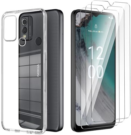 Wanglaism handyhülle für Nokia C22 Hülle + 3 gehärtetes Glas Displayschutzfolie, Weiche und transparente TPU Handyhülle Case Cover.
