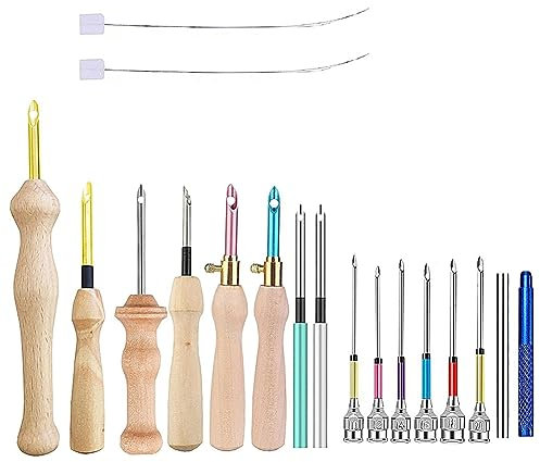 Yeruvce 17-Teiliges Stanznadel-Set, Stanznadel-Sticksets, Verstellbares Stanznadel-Werkzeug, Stickstift mit Holzgriff