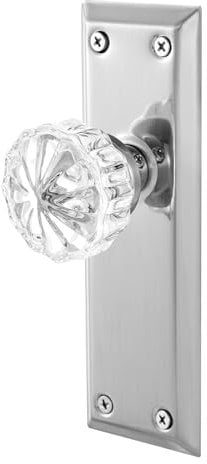 newliplace 2 Pack Vintage Single Sided Crystal Dummy Door Knobs Interior, Long Plate Antique Glass Dummy Door Knobs in Brushed Nickel Finish