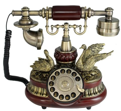 Tikwisdom Gorgeous Vintage Telefon Wählscheibe Telefon antike europäischen Stil Massivholz und Versus Harz Telefon Festnetz
