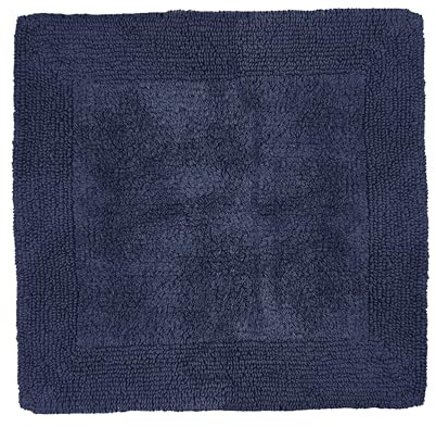 Allure Heavyweight Reversible Shower Mat, 100% Cotton, Super Soft, Washable, Square Bath Mat 55 x 55cm (Navy)