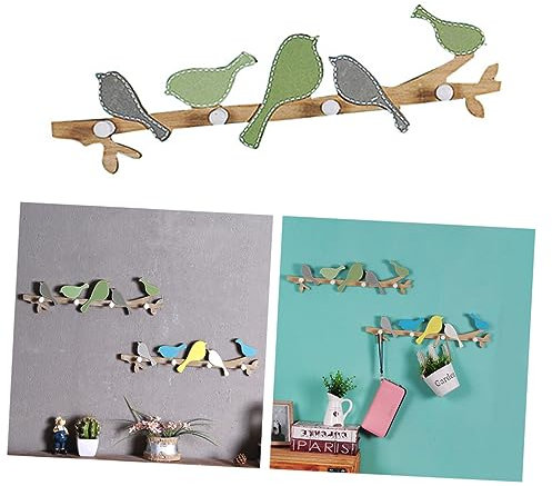 MAGICLULU Wandhaken Aus Holz Mit Vogel Design Hakenleiste Für Mäntel Und Hüte Grün Robuste Garderobenablage Einfache Wandmontage