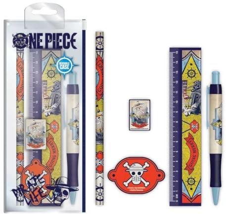 One Piece Stationery Set (Going Merry Design) 5 pezzi One Piece Pencil Case con materiale scolastico - Prodotto ufficiale