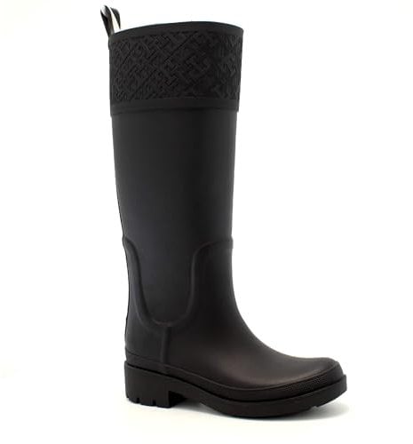 Tommy Hilfiger Damen Gummistiefel Rubber Long Boot Wasserabweisend, Schwarz (Black), 41