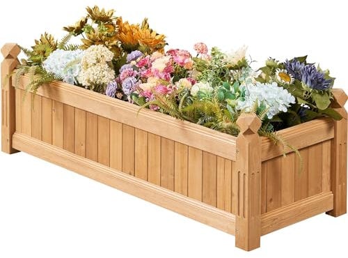 Yaheetech Hochbeet Pflanzkasten Blumenkasten 110,5 cm L × 40 cm B × 35,5 cm aus Tannenholz mit Entwässerung, Gartenbeet Gemüsebeet Pflanzbeet Kräuterbeet für Garten Terrasse Balkon, Hellbraun