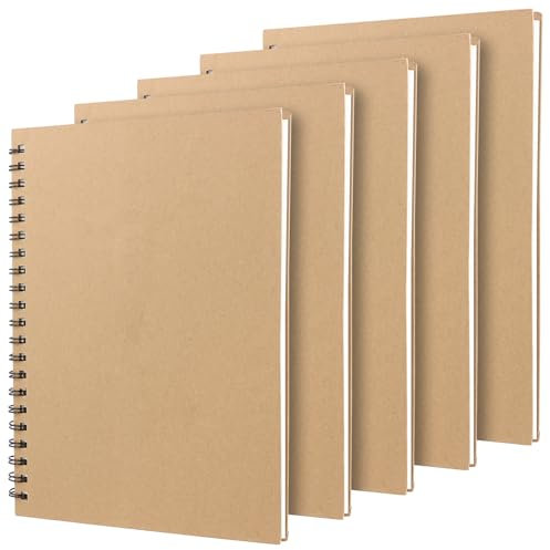 CHUENHEI 5 Stück A4 Leeres Sketchbook, Ringbuch Notizblock 32 Blatt, Skizzenbuch A4 Blanko, 100 g/m² Dickes Papier, Kraft Cover Leerseite Notizheft, Zeichenheft A4 Blanko, 21 x 29.7 cm, Braun