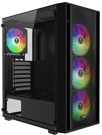GAMDIAS AURA GC2 ELITE ARGB ATX Mid Tower PC Case, 4 x 120mm ARGB Fan, High Airflow Mesh Front Panel, Tool-Free Tempered Glass Side Panel, Black