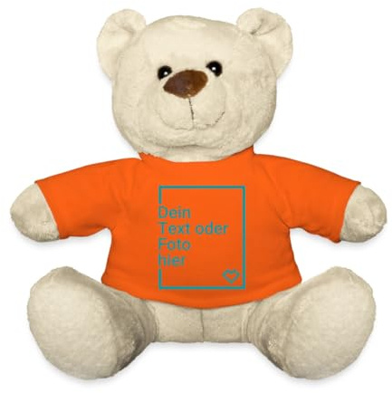 Spreadshirt Personalisierbarer Teddy Kuscheltier Selbst Gestalten mit Text und Foto Plüschtier Geschenk zur Geburt, Taufe, Geburtstag, Valentinstag & Weihnachten, One Size, Goldorange