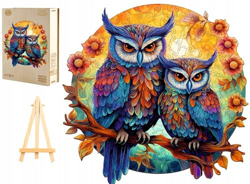 PASJO - Holzpuzzle Erwachsene mit Eulemotiv 300 Teile 37,9x37 cm - Geschenkidee für Kinder - Holz Puzzle Eule - Einzigartige Tierförmige Holz-Puzzle - Creative Jigsaw aus Holz für Erwachsene