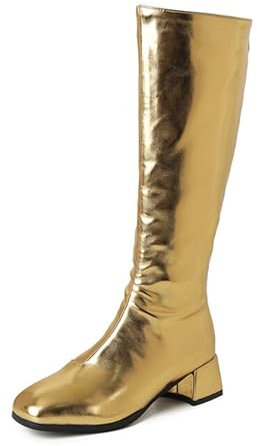 ErikenUrben Donna Metallic Al Polpaccio Stivali Medio Largo Vestito Stivali Solid Color GO GO Costume Stivali Zip Gold Numero 44